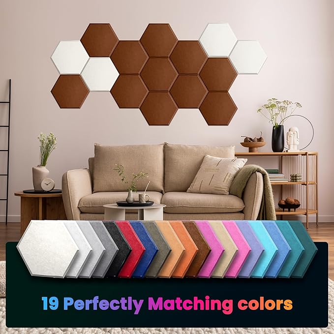 Acoustic Panels 12 Pack Soundproof Wall Panels, 14" X 12" X 0.4" Sound Proof Panles, High-Density Wall Decoration Sound Absorbing Panel, Hexagon Wall Panel for Home Office with Self-Adhesive-Coffee