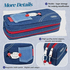 Haumei Canvas Pencil Case Large Capacity, Big Denim Pen Pouch with Zipper, Cute Durable Portable Stationary Storage Bag Organizer for Adults Women, Dark Blue, Button