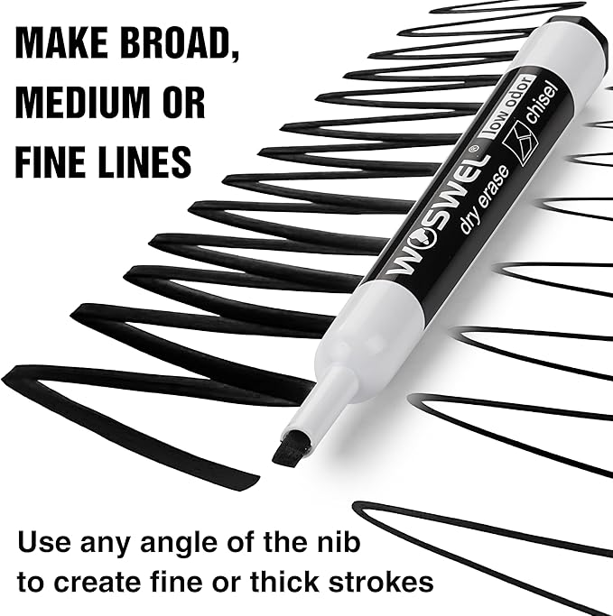 WOSWEL Dry Erase Markers Bulk, Chisel Tip Whiteboard Markers, Low Odor Thick Dry Markers, 100 Black Color for Teachers, Classroom, Office & Home Use