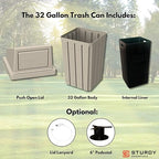 Campus Collection 32 Gallon Square Slatted 100% Recycled Plastic Heavy-Duty Commercial Outdoor and Indoor Trash Can with Push Top Lid | Great for Schools and Businesses - Beige Granite