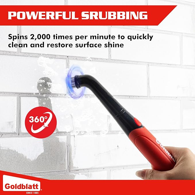 Goldblatt Cordless Electric Spin Scrubber, Power Scrubber with Battery Indicator Light, Waterproof Electric Cleaning Brush for Grout, Tile, Bathroom, Kitchen, Tub Cleaning