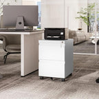 Fesbos 2 Drawers Vertical File Cabinet - Fully Assembled White Under Desk Mobile Filling Cabinet Small Lockable Home Office File Cabinets for A4/Letter/Legal Size