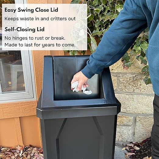 Sturdy Essentials 32 Gallon Square Slatted 100% Recycled Plastic Heavy Duty Outdoor Commercial Trash Can with Swing Top Lid | Great for Schools and Businesses - Green Granite