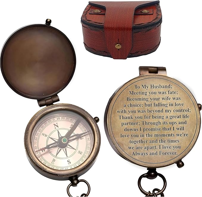 Engraved Compass, Gift for Husband,Anniversary,Wedding Gift for Him, Long Distance Boyfriend Gift, Fiance Gift I Miss You Long Distance Relationship Gift for Army Boyfriend Gift (to My Husband 5)