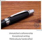 Webson Gill Show Up' Black Luxury Executive Fountain Pen, Woven Lacquer & Chrome, Medium Nib, Smudge Free, No Bleed, Use Any Fountain Ink with Included Converter, Fits Cartridges (sold separately)