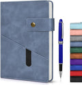 vfaejll Blue A5 Lined Leather Journal Notebook for Men Women,5.9" X 8.4" Personalized Hardcover Journal with Pen,200 Pages 100 Gsm Thick Ruled Paper Daily Diary for Travel,Business,Work,Writing