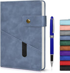 vfaejll Blue A5 Lined Leather Journal Notebook for Men Women,5.9" X 8.4" Personalized Hardcover Journal with Pen,200 Pages 100 Gsm Thick Ruled Paper Daily Diary for Travel,Business,Work,Writing