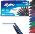 EXPO Wet Erase Markers, Semi-Permanent, Assorted Colors, Fine and Ultra-Fine Tips, 36 Count - For Writing on Glass, Whiteboards, Mirrors, Calendar, Labeling, Organizing