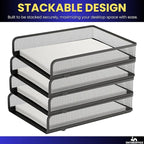 1InTheOffice Letter Trays for Desk Stackable, Front-Load Mesh Desk Tray Organizer, Black, 2 Pack