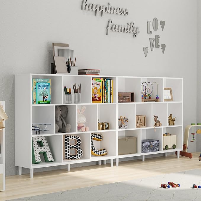 Chyanmoo Wood Cube Storage Organizer White Bookshelf - 3-Tier Freestanding Storage Cabinet with Legs for Home Office, 10-Cubes Open Shelf