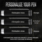 Scriveiner Personalized Luxury EDC Fountain Pen (Medium), Stunning Matt Black Pocket Pen, Chrome Finish, Schmidt German Nib, Best Engraved Fountain Pen Gift Set for Men & Women, Name Engraving