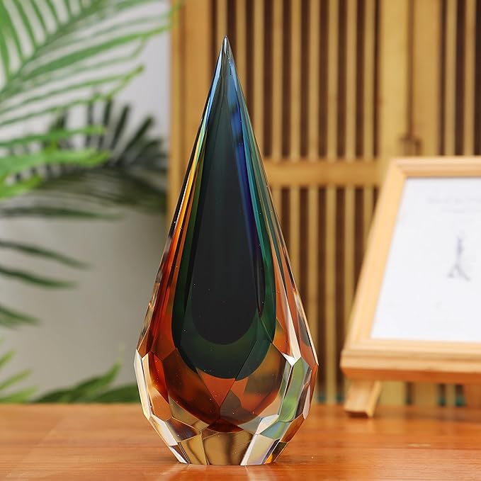Yao Yuan Handmade Murano Glass Art Decor Sculpture - Unique Hand-Cut Cube Paperweight for Home Décor