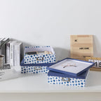 Soul & Lane Blue Spots Decorative Storage Boxes with Lids, Set of 3 Memory Boxes for Keepsakes, Nesting Letter Cardboard Document Storage for Organizing, Photos, Scrapbook