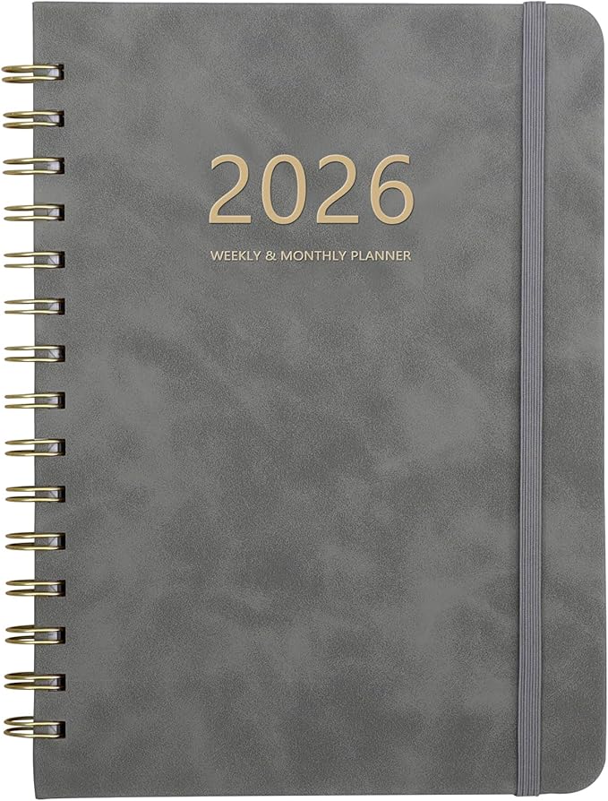 2026 Planner - Weekly and Monthly Planner 2026, Jan 2026 - Dec 2026, 6.4" x 8.5", Daily Planner Calendar Planner with Monthly Tabs, Elastic Closure, Pocket, Notes, Faux Leather Cover Yearly Agenda(Gray)
