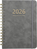 2026 Planner - Weekly and Monthly Planner 2026, Jan 2026 - Dec 2026, 6.4" x 8.5", Daily Planner Calendar Planner with Monthly Tabs, Elastic Closure, Pocket, Notes, Faux Leather Cover Yearly Agenda(Gray)