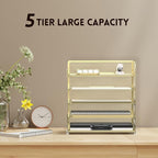 Supeasy 5 Trays Paper Organizer Letter Tray with Handle-Mesh Desk File Organizer, Paper Sorter Desk Organizer for Office, Home or School (Golden)