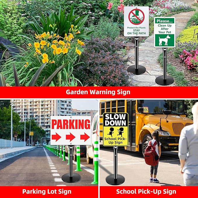 VAIIGO 2Pack Heavy Duty Cast Iron Sign Stand - 48" Outdoor Portable Pedestal Post - Display Road Sign, Construction Sign Holder (Black)