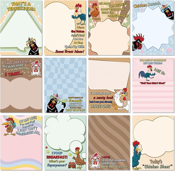 Pajean Funny Notepads with Sayings, Sticky Office Supplies, 12 Designs, 3 x 3.93 Inch