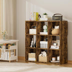 COMHOMA 9 Wood Cube Storage Organizer with Open Back and Removable Back Panels, 11In Brown Cube Storage Bookshelf, Cubicle Shelf Bookcase for Home Office Bedroom Living Room, Vertical or Horizontal