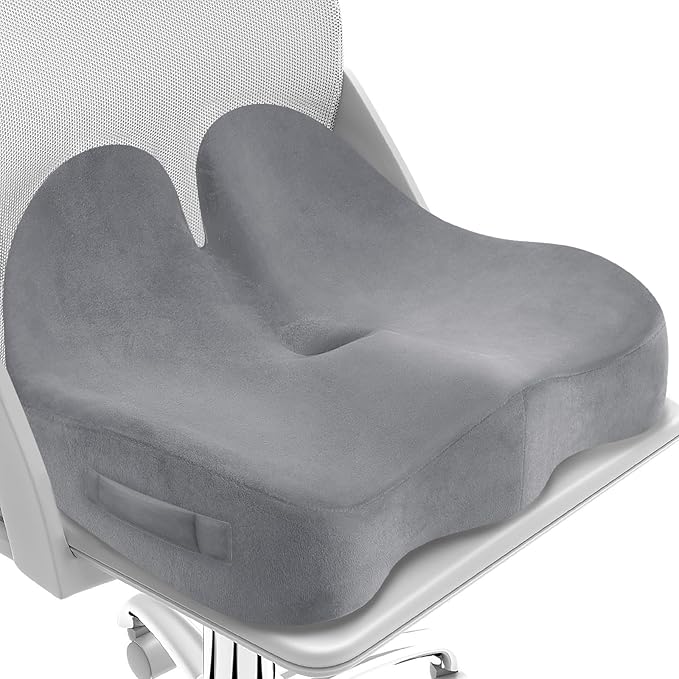 CushZone Seat Cushion, Memory Foam Office Chair Seat Cushion for Office Chairs/Car/Long Trip/Desk Chair/Gaming, Large Size for Sciatica & Hip & Tailbone Pain Relief, Sciatica Support (Light Gray)