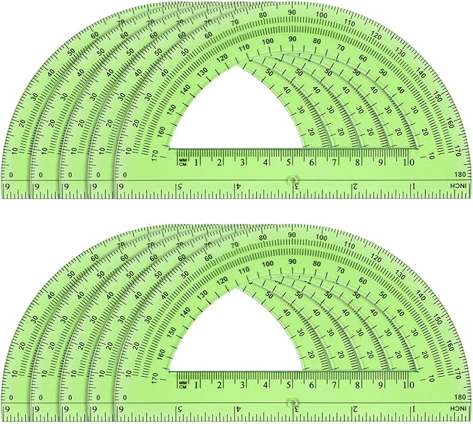 Hoiny 10 Pack Clear Protractor, 6 Inch Plastic Protractors, 180 Degrees Accurate Math Geometry Tools for School, Office, Classroom (Green)