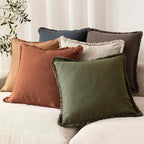 Foindtower Set of 2 Decorative Linen Fringe Lumbar Throw Pillow Covers Farmhouse Cushion Cover with Tassels Soft Accent Pillowcase for Couch Sofa Bed Living Room Home Decor,12×20 Inch,Orange Brown