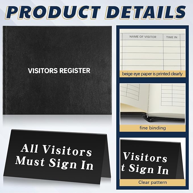 Affrolling 3 Pcs Visitor Log Book Set 120 Pages 8 7/8" x 7" Visitor Register Book Must Sign in Black Pens for Office Visiting Desk Wedding Reception and Events Reception Supplies