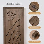 66.9Inch Folding Room Divider, 3 Panels Wood Carved Privacy Screens, Free Assembled Freestanding Partition for Home Office Restaurant Bedroom (Brown)