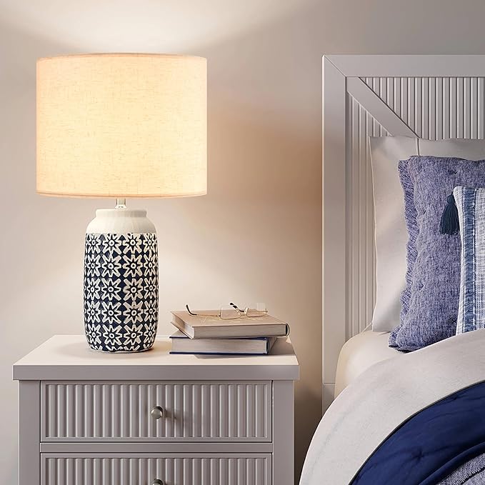 Oatmeal linen Textured Lamp Shades Set of 2 Medium Drum Lampshade 14``Top x 14``Bottom x 11``High(Spider) Farmhouse Lampshade for Table Lamp & Bedside Lamp - Replacement Lampshade