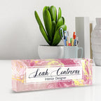 AZUFEMOS Personalized Name Plate for Desk Custom Acrylic Desk Name Plate Custom Employee Appreciation Gifts Office Gifts for Women, Men, Boss, Coworkers, Teacher, Nurse (Pink Flow Gold)
