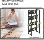 4NM No Assembly Folding Bookshelf Storage Shelves 4 Tiers Vintage Bookcase Standing Racks Study Organizer Home Office (Gray Black)