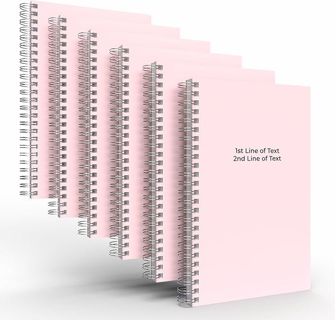 Custom Spiral Notebook Journals with a Pastel Pink Colored Cover - 6 Pack of 5" x 8" – College Ruled, Hard Cover, 50 Sheets Per Book – For Journaling, Office, School Supplies, etc.