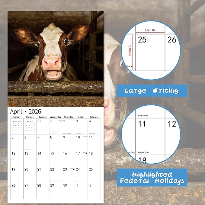 2026 Wall Calendar,Funny Calendar 2026, November 2025 - December 2026, Wall Calendar Funny Animal Memes, 12" x 24" Opened, Full Page 12 Months Thick Paper for Gift Calendar Organizing Planning