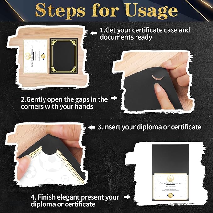 30 Packs Certificate Holders, Black Certificate Covers, Diploma Holders, Certificate Folders with Gold Foil Border for Letter Size 8.5" x 11" Certificates, Diploma, Documents, Award Cover