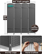 Sorbus 4 Panel Room Divider 6 ft. Tall - Privacy Screen, Extra Wide Double Hinged Panels, Mesh Hand-Woven Design, Partition Room Dividers and Folding Privacy Screens, Wall Divider for Room Separation