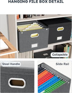 Oterri File Organizer Box with Lid,Large Hanging Filing Box with Mesh Pocket, Document Organizer for Letter Files, Portable Storage Case with Smooth Sliding Rail for Office&Home (1 PCS, Dark grey)