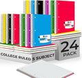 Rosmonde Bulk Spiral Notebook 24 Pack, 5 Subject, 300 Pages/Book (150 Sheets), 8 x 10-1/2, College Ruled, School & Office Spiral Notebooks, Back to School Notebook Journal, Soft Cover, Assorted Colors