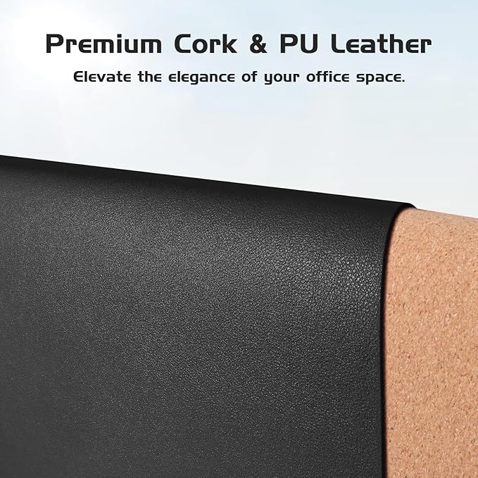 Aothia Dual-Sided Desk Pad - 37.8x17 inches Leather Desk Mat, Natural Cork Desk Pad Protector, Large Mouse Pad for Desk, Waterproof Desk Blotter Pad, Desk Writing Pad for Office Work/Home, Black