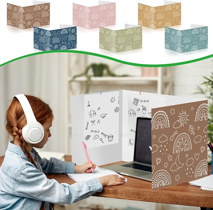 Cinrobiye 24 Pcs Boho Privacy Folders Standard for Students Cardboard Shields Test Privacy Boards Motivational Words Desk Dividers Shield for Classroom School Study Supplies (Boho)