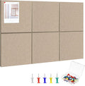 Large Cork Board 36" x 24", 6 Pack Felt Wall Tiles with Colored Pushpins, Bulletin Board with Removable Self-Adhesive Strips, Pin Board Cork Boards for Walls Office Home-Tan