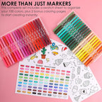 Grabie Dual Tip Water-Based Sketch Marker Set of 100, Fineliner & Brush Drawing Pens, Brush Marker Pens, 100 Colored Markers for Adult Coloring Books No Bleeding, Drawing, Sketching