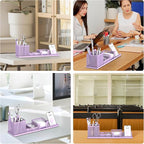 SUPEASY Pen Holder for Desk, 6 Piece Mesh Desk Organizer set for Office Organization with Mail Organizer, Letter Phone Holder, Sticky Notes Caddy Storage, Purple