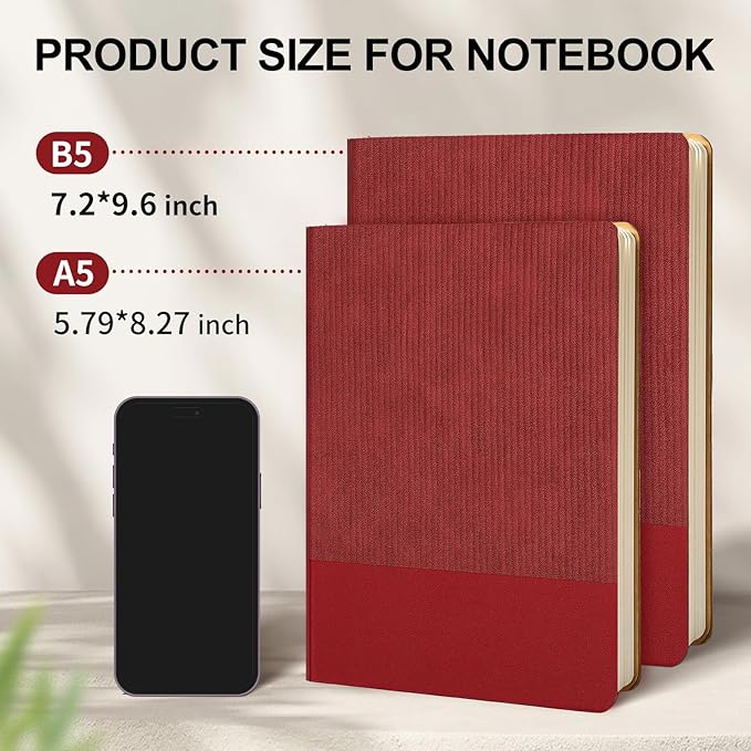 TSFPapier Lined Journal Notebook for Work College Ruled Note Book 5.79"x8.27" A5 PU Leather Daily Journaling 216 Pages for Women Men Writing Home School Supplies Business (BlackRed)