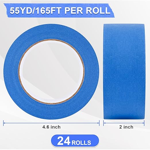 NEOACT 24 Rolls Blue Painters Tape 2 Inch Wide,55 Yards Multi-Surface Residue Free Masking Tape for Walls Painting,Packing,Labeling,DIY Crafts,24 Rolls X 2 Inch X 55 Yards(1320 Yards Total)