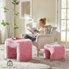 ZYKZYK Small Ottoman Set of 2 Vanity Stool Chair with Modern Ottoman Foot Rest M-Shaped Design for Bedroom Entryway Makeup Vanity Entryway (2-in-1) Pink