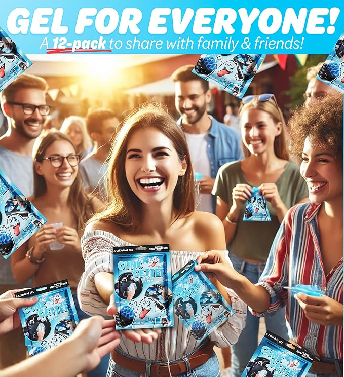 Gunk Getter, Cleaning Gel for Those Hard to Reach Places, Automotive Cup Holder Electronic Keyboard Office, Slime Gel Cleaner Dust Crumb Removal (Resealable Pouch, Blue, 3oz) 12 Pack