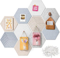 Fwpelt 12'' Medium Hexagon Cork-Bulletin Board Tiles Adhesive 10PCS 12x10 inch Frameless Sticky Corkboard Hex Felt Pin Board for Office-Wall Decor, Removable Hexagonal Tack Pinboard with 30 Pushpins