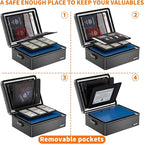 ENGPOW Fireproof Document Box, Hard Case File Box with Fireproof Zipper＆Lock, 6400°F Heat Insulated Fire and Water Resistant Portable File Organizer Storage Home Safe for Documents Laptop Cash Black