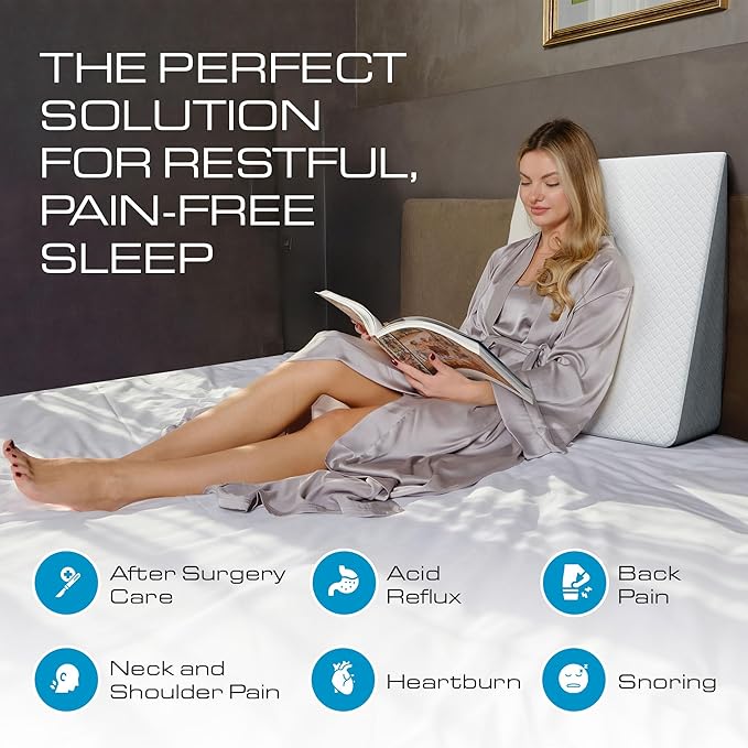Kolbs Bed Wedge Pillow for Sleep Apnea, FSA Eligible Acid Reflux, and Back Pain Relief, with Chic Jacquard Cover - Headboard Wedges for Sleeping (Standard Width 7.5" Height)