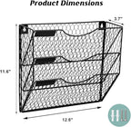 EASEPRES Mail Organizer Wall Mount Hanging File Holder Storage, Metal Chicken Wire Magazine Rack 3 Tier, Black